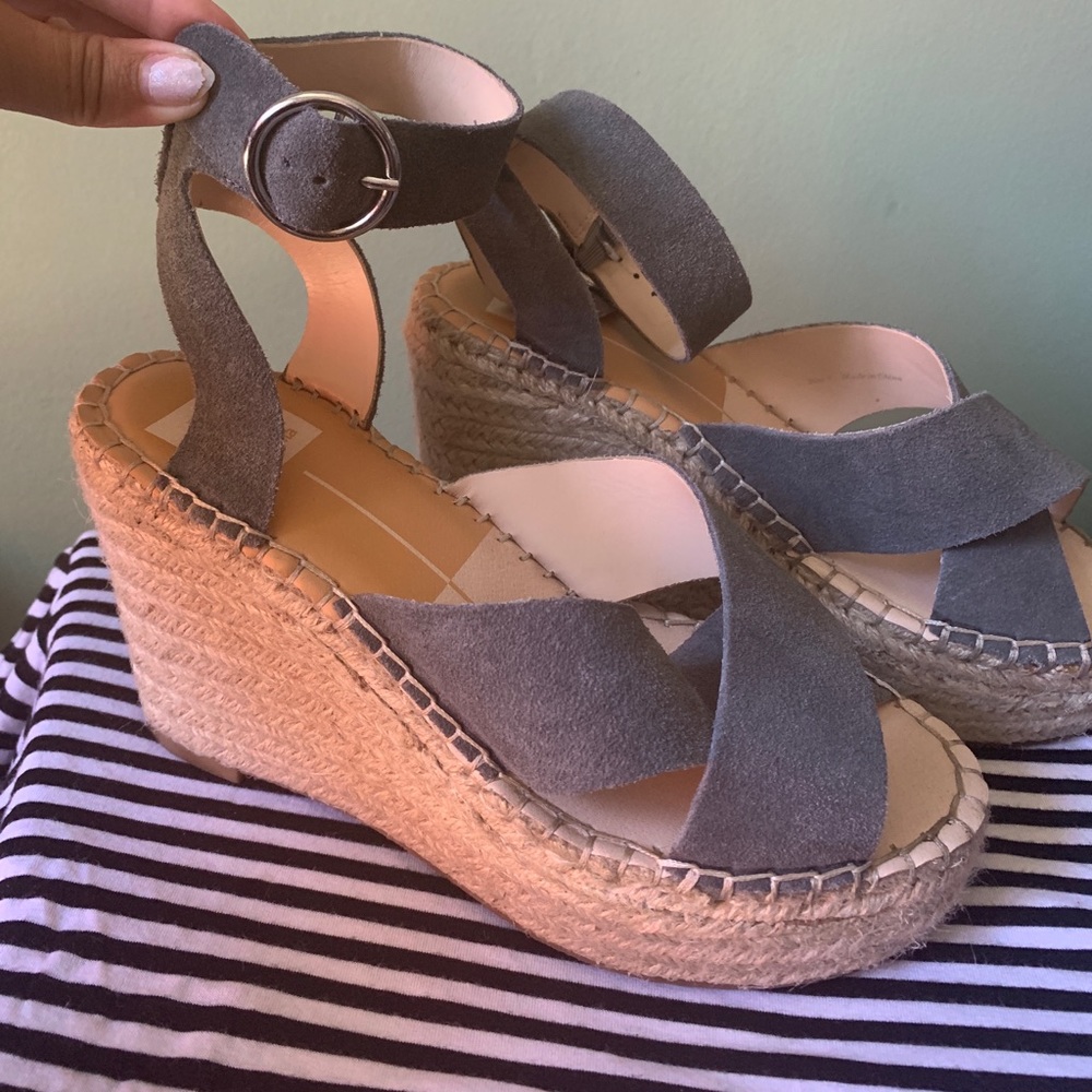 DolceVita size7 Suede Pwdr blue wedge&ankle strap